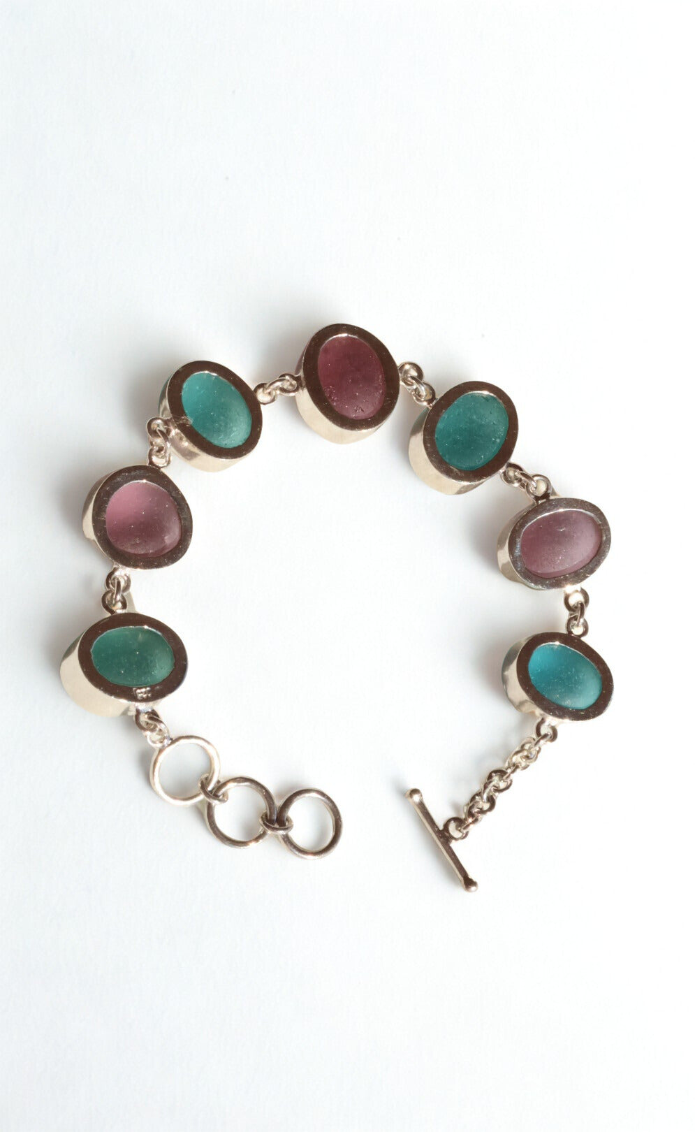 Rare Turquoise Blue & Deep Purple Sea Glass Bracelet