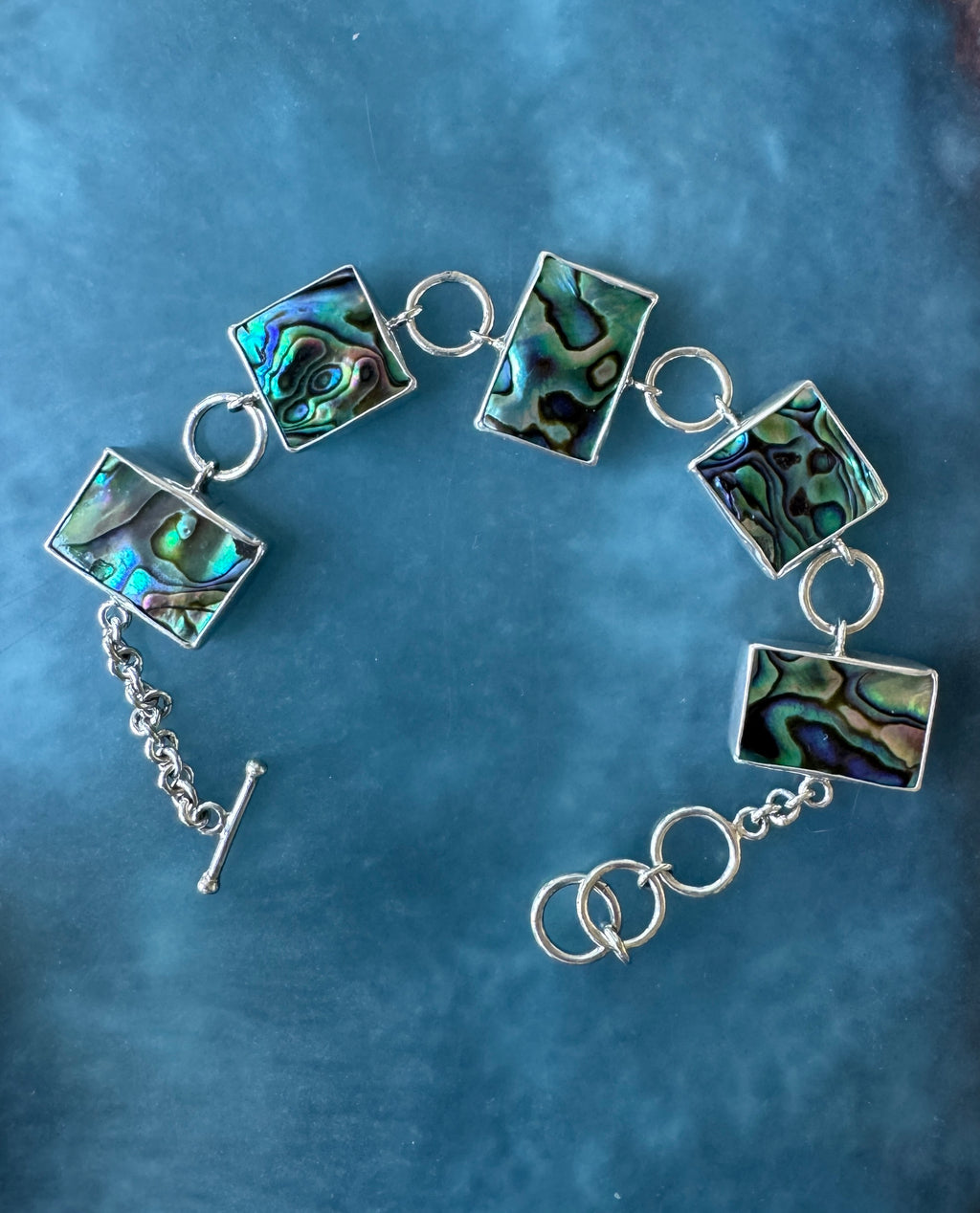 Abalone multi bezel bracelet – adjustable sterling silver shell jewelry handmade in India
