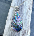 Abalone shell medium pendant – sterling silver, vibrant purple blue green colors, 18-inch chain