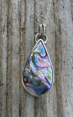 Abalone shell medium pendant – sterling silver, vibrant purple blue green colors, 18-inch chain