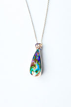 Abalone shell statement pendant – sterling silver, vibrant purple blue green colors, 18-inch chain