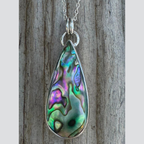 Abalone shell statement pendant – sterling silver, vibrant purple blue green colors, 18-inch chain