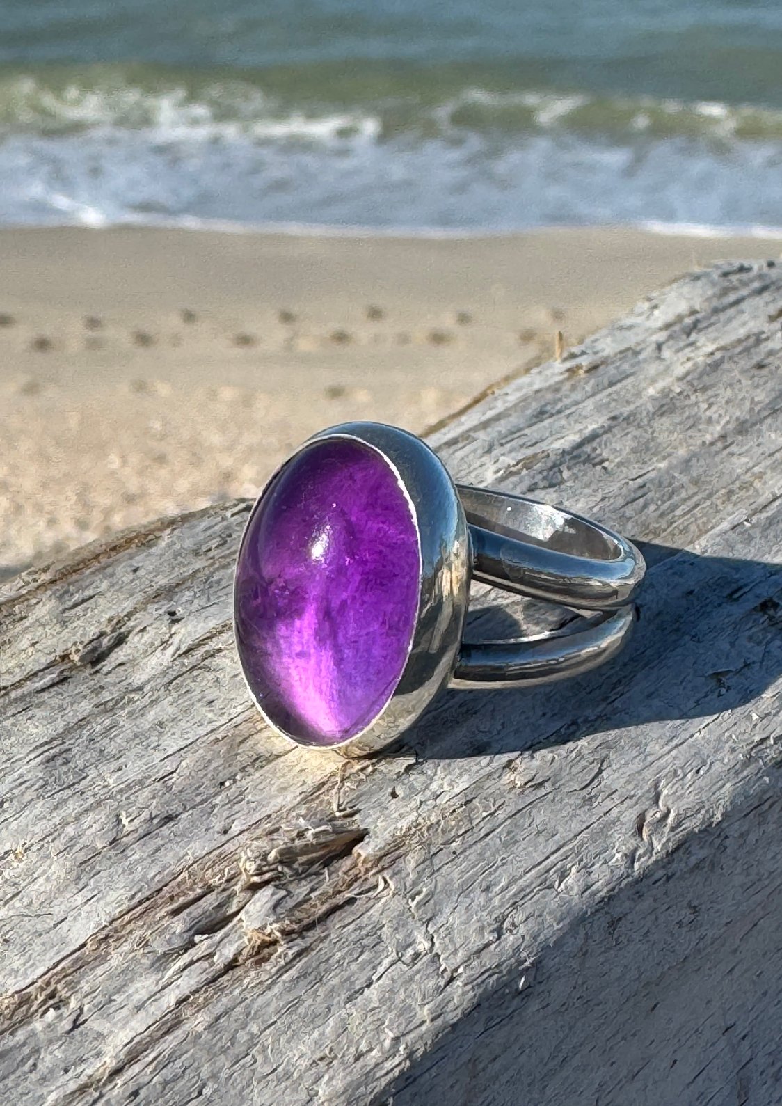 Amethyst gemstone ring – fine and sterling silver, size 9, February birthstone, elegant design