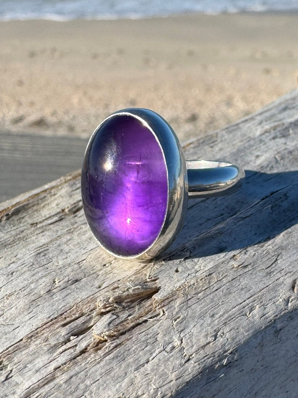 Amethyst gemstone ring – fine and sterling silver, sizes 6 & 8, February birthstone
