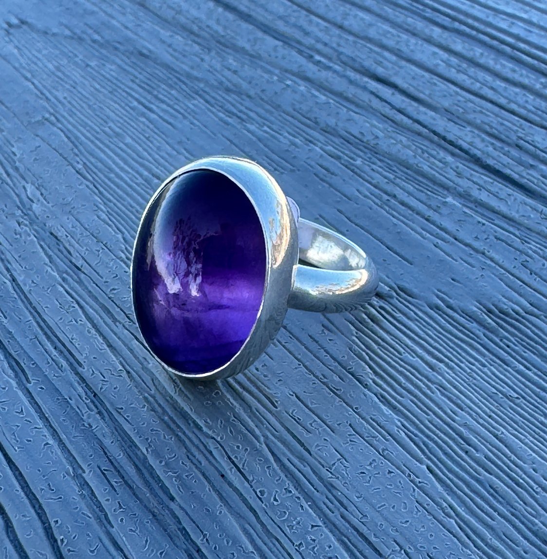 Amethyst gemstone ring – fine and sterling silver, sizes 6 & 8, February birthstone