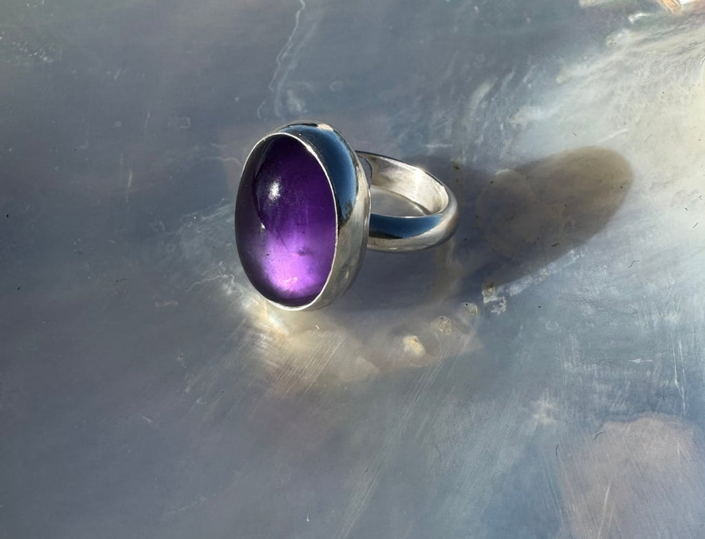 Amethyst gemstone ring – fine and sterling silver, sizes 6 & 8, February birthstone