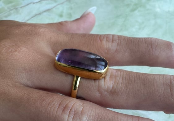 Amethyst rectangle gold vermeil ring – unique gemstone jewelry, handcrafted and luxurious