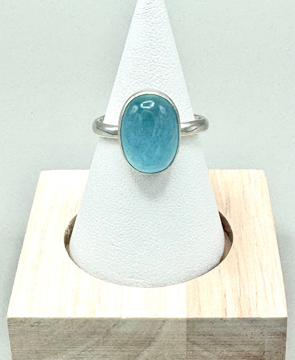 Aquamarine gemstone ring with bead detail – fine and sterling silver, size 8, artisan jewelry