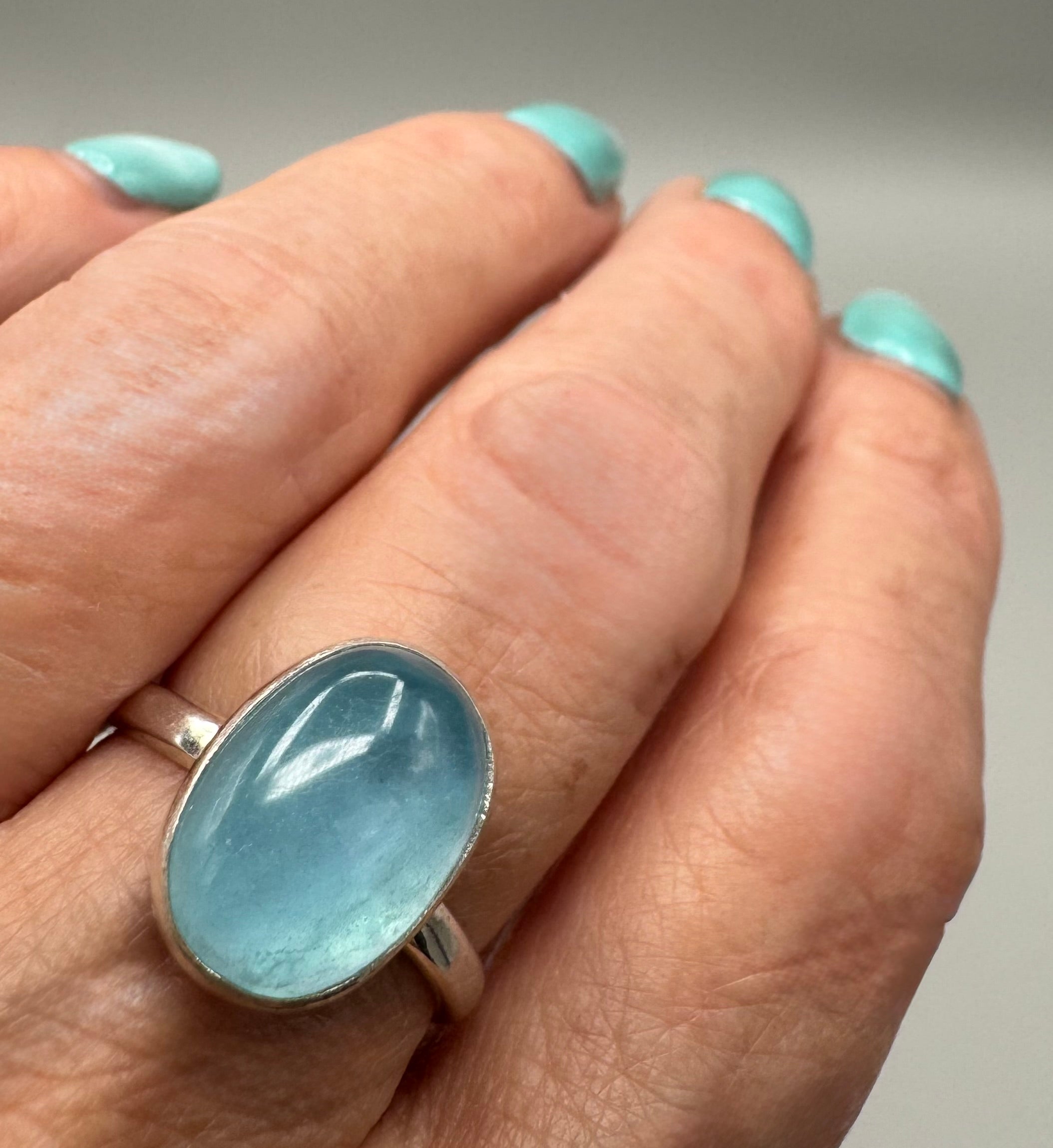 Aquamarine gemstone ring with bead detail – fine and sterling silver, size 8, artisan jewelry