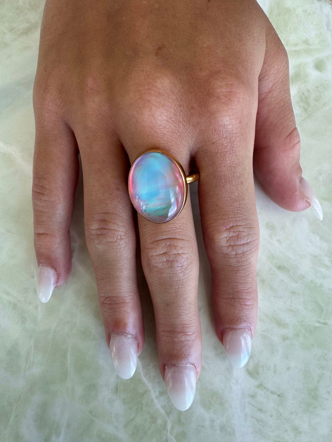 Aurora opal gold vermeil ring – color-changing gemstone jewelry, luxurious and handcrafted
