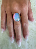 Aurora opal gold vermeil ring – color-changing gemstone jewelry, luxurious and handcrafted