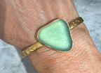 Blue-green sea glass decorative cuff bracelet – gold vermeil, handcrafted ocean-inspired jewelry