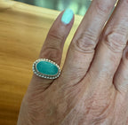 Blue sea glass sideways ring – petite size 5.5 artisan sterling silver coastal jewelry