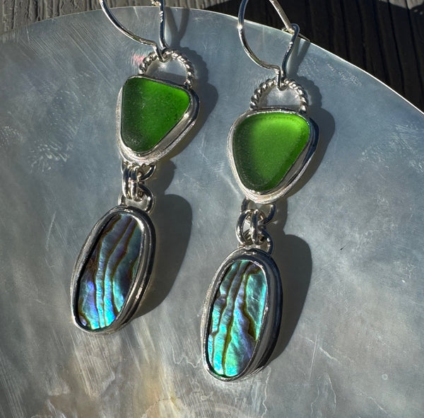 emerald-green-sea-glass-earrings