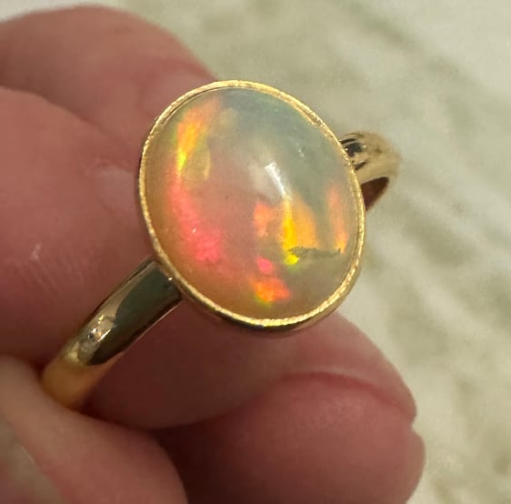Ethiopian opal gold vermeil ring – colorful gemstone jewelry with October birthstone meaning