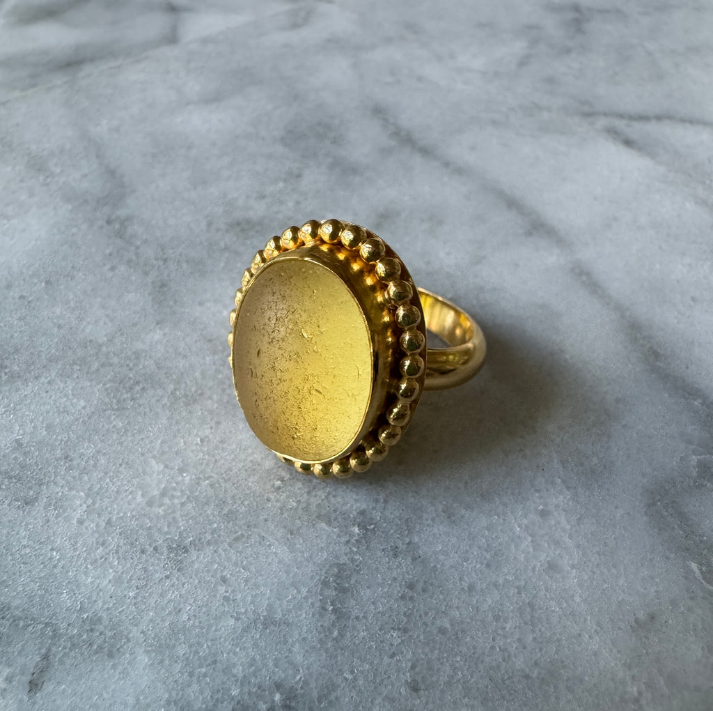 Golden yellow sea glass gold vermeil ring – rare collector-quality sea glass, handcrafted jewelry