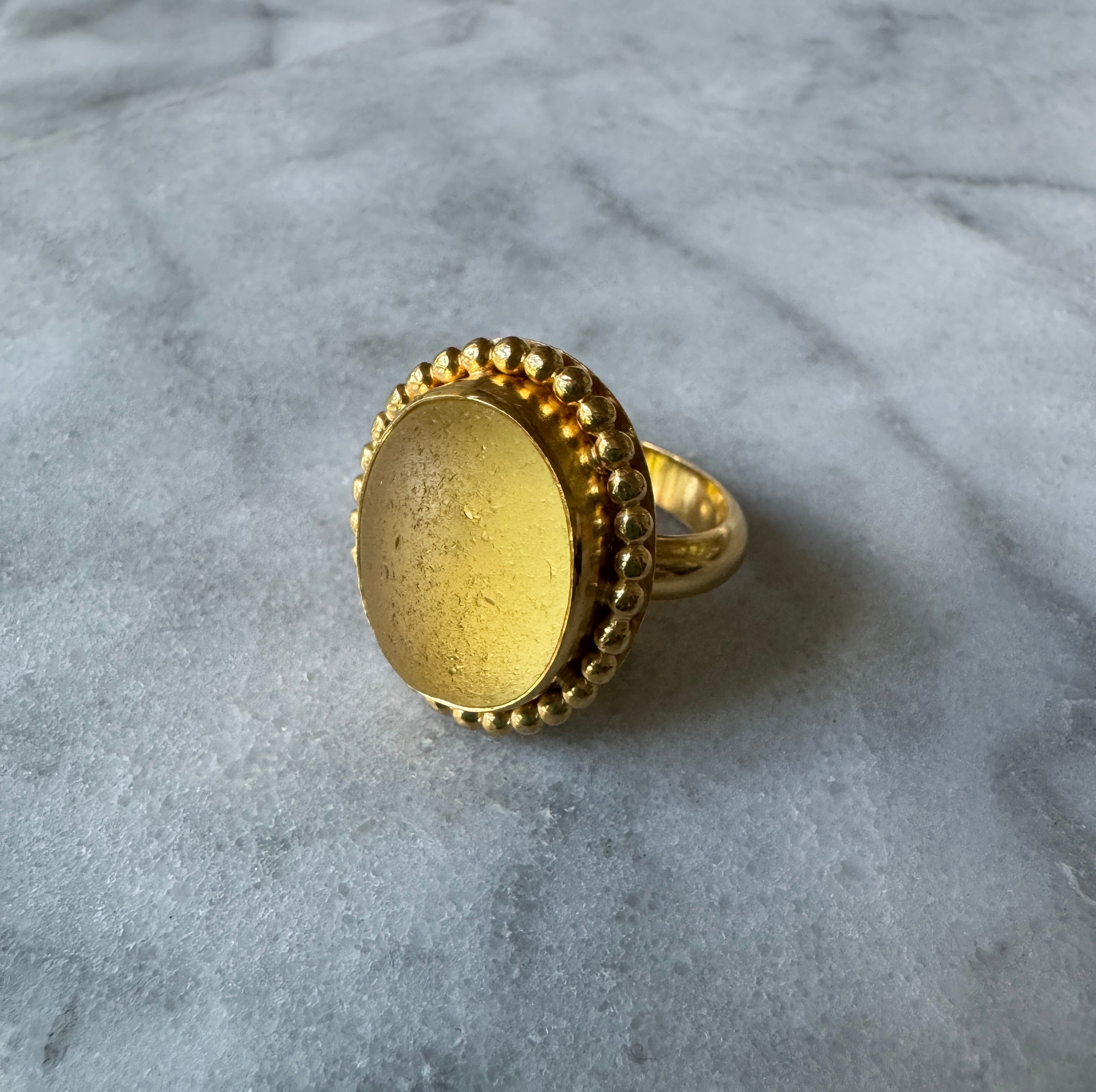 Golden yellow sea glass gold vermeil ring – rare collector-quality sea glass, handcrafted jewelry