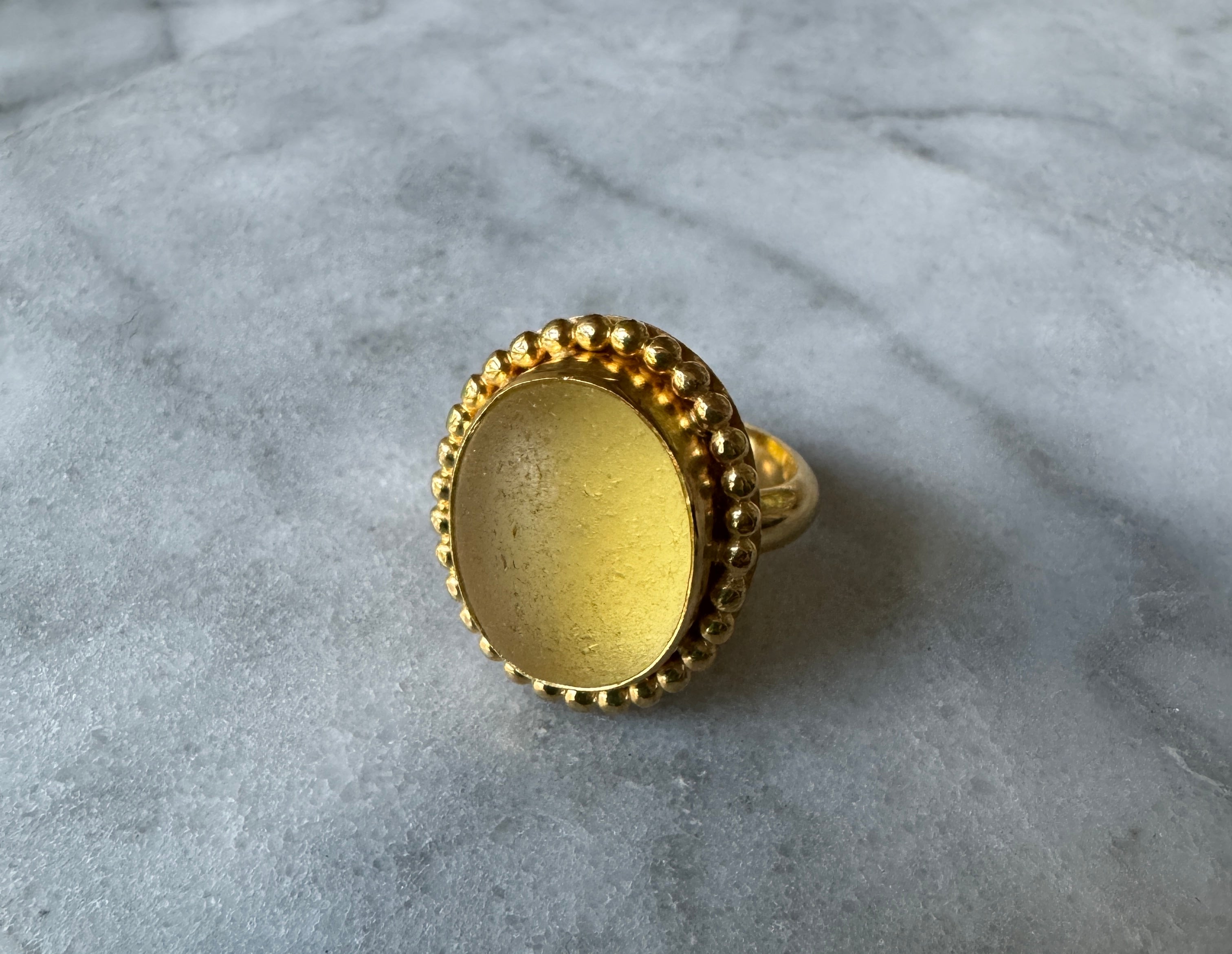 Golden yellow sea glass gold vermeil ring – rare collector-quality sea glass, handcrafted jewelry