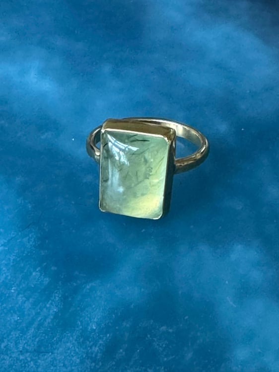 Green Phrenite gold vermeil ring – gemstone jewelry promoting inner peace, love, and balance