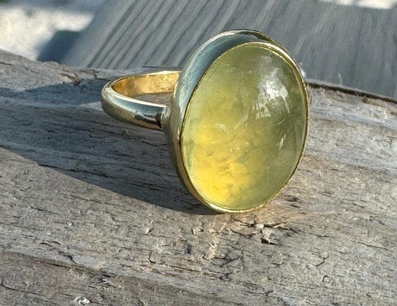 Green Prehnite gemstone ring in gold vermeil – healing crystal jewelry size 9
