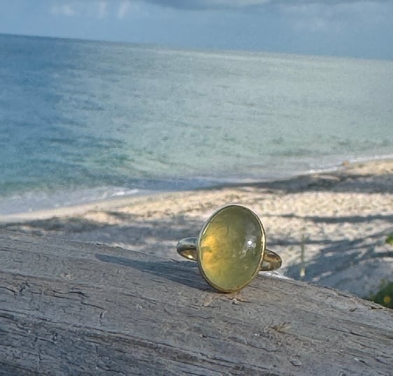 Green Prehnite gemstone ring in gold vermeil – healing crystal jewelry size 9