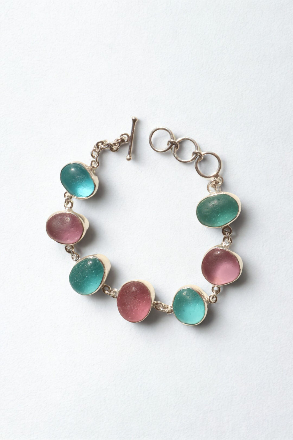 Rare Turquoise Blue & Deep Purple Sea Glass Bracelet