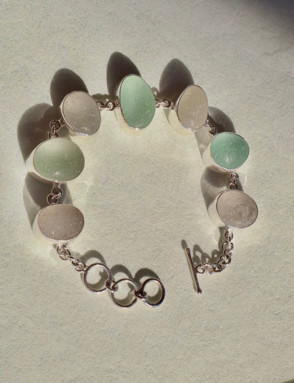 Seafoam and Gray/White Sea Glass Bracelet