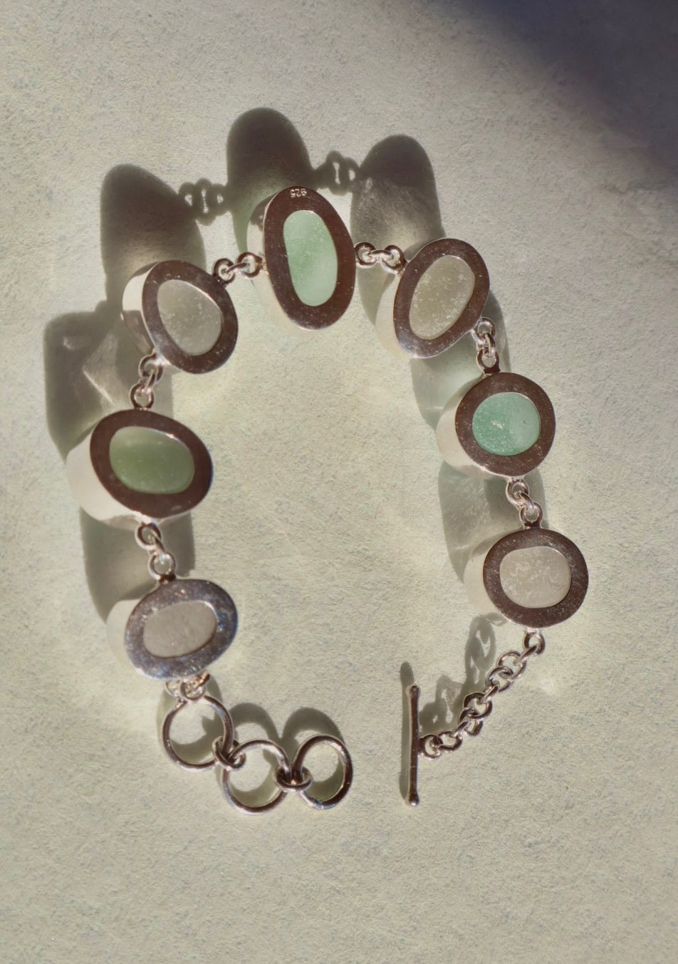 Seafoam and Gray/White Sea Glass Bracelet