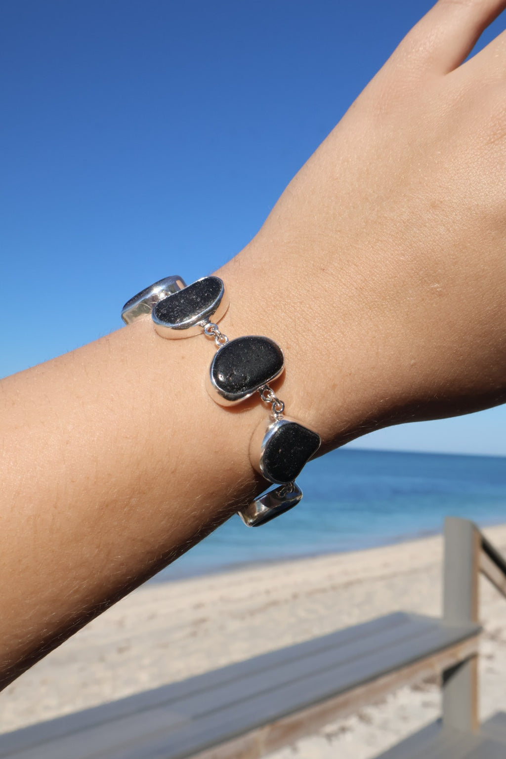 Ultra Rare Black/Red Sea Glass Bracelet