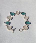 Aquamarine & White Sea Glass Multi-Bezel Bracelet