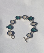 Aquamarine & White Sea Glass Multi-Bezel Bracelet