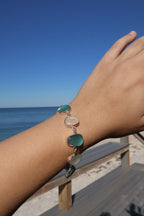 Aquamarine & White Sea Glass Multi-Bezel Bracelet