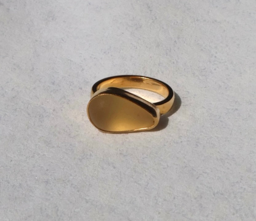 Rare Yellow Sea Glass Gold Vermeil Ring