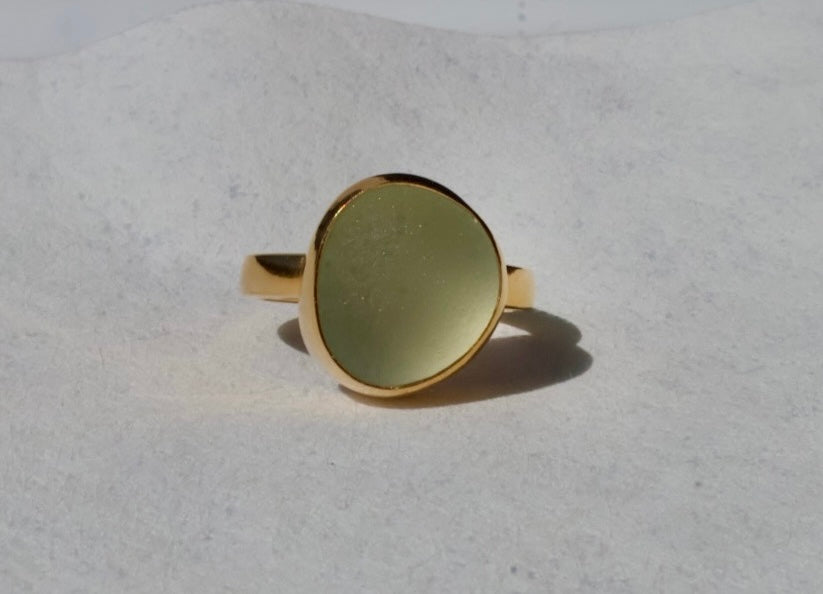 Moody Blue-Gray Sea Glass Gold Vermeil Ring