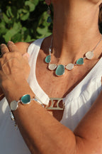 Aquamarine and White Sea Glass Necklace with Earrings