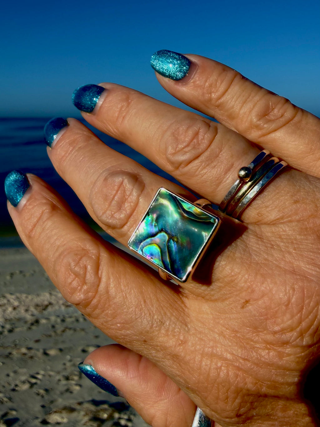 Abalone Shell Ring – Square Design