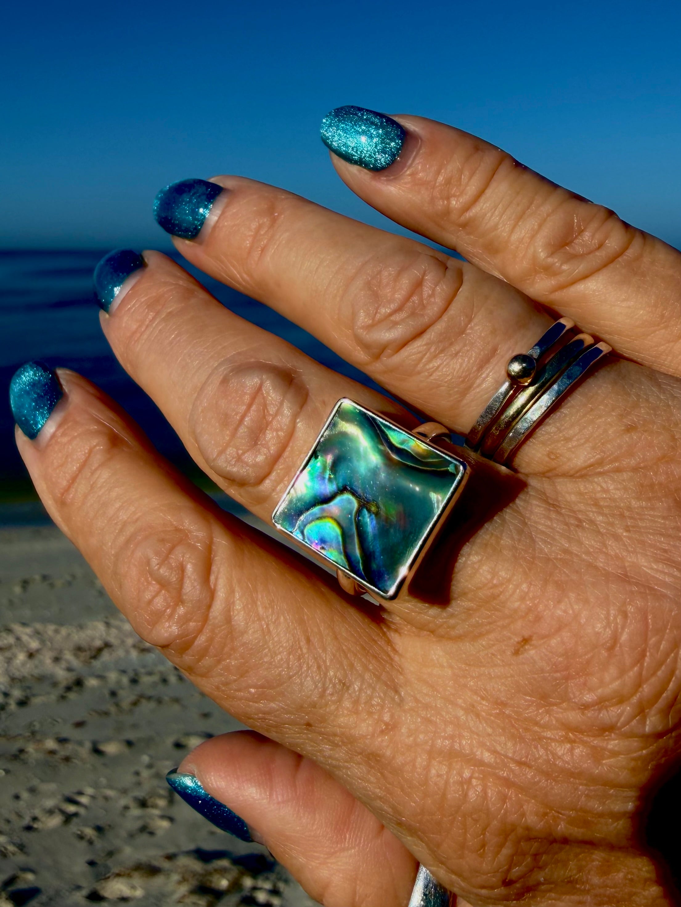 Abalone Shell Ring – Square Design