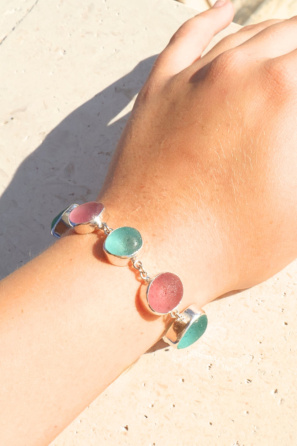 Rare Turquoise Blue & Deep Purple Sea Glass Bracelet