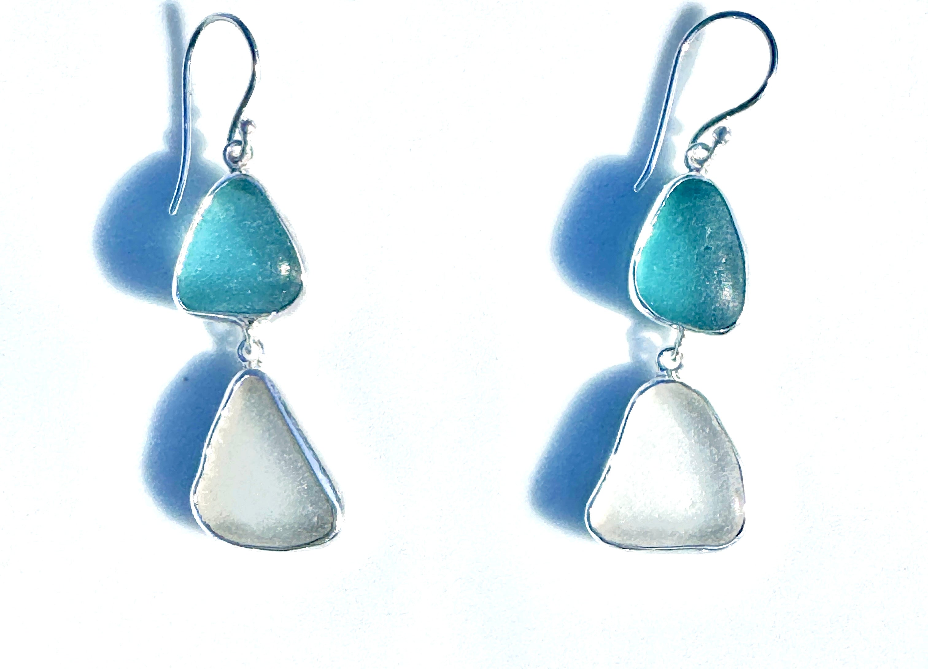 Aquamarine and White Sea Glass Necklace with Earrings