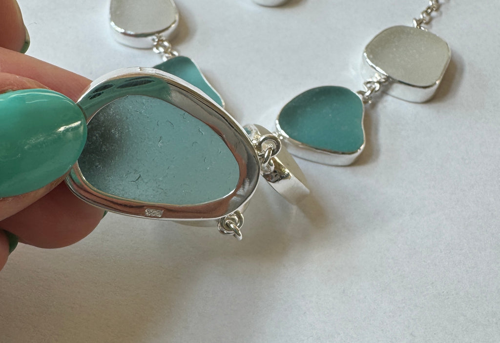 Aquamarine and White Sea Glass Necklace with Earrings