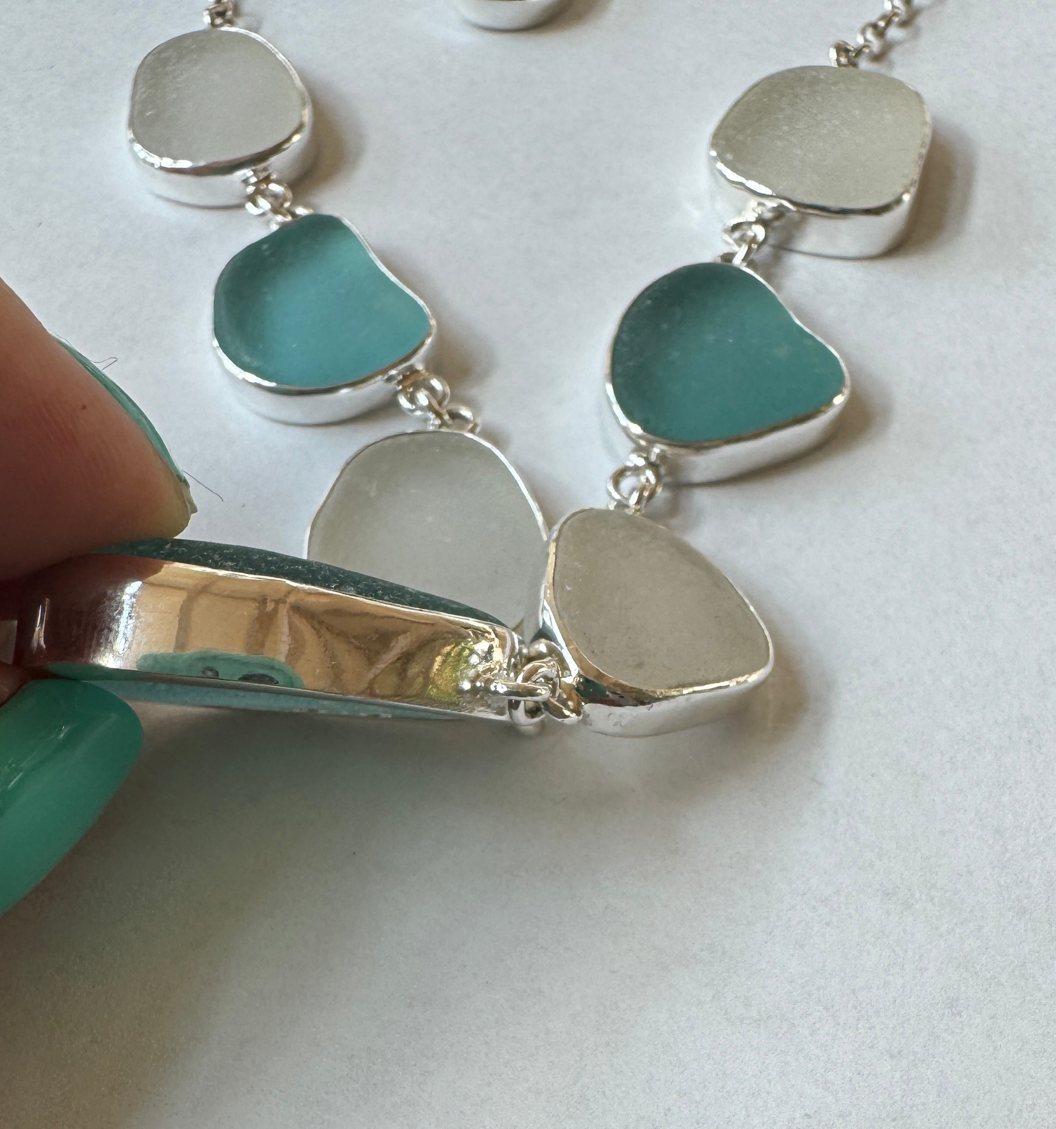 Aquamarine and White Sea Glass Necklace with Earrings