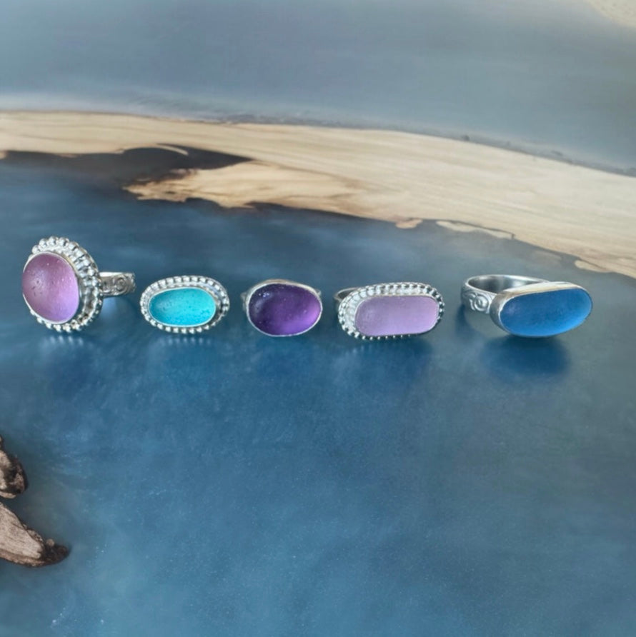 Blue Petite Sea Glass Ring