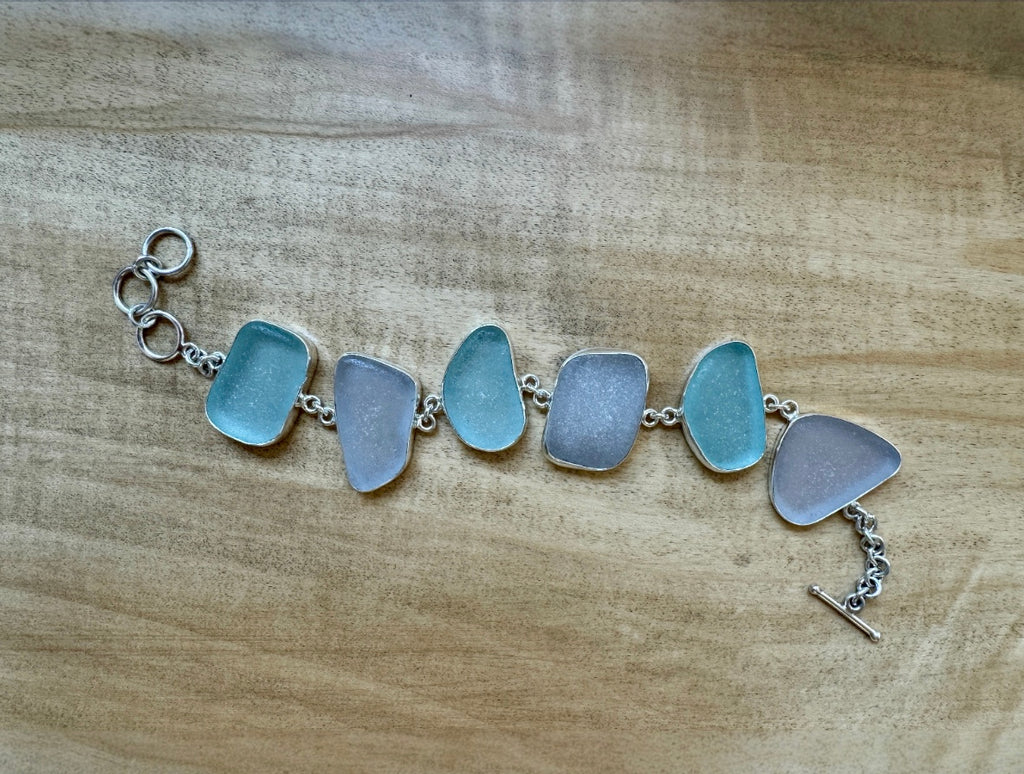 Pale Blue and Lavender Pastel Sea Glass Bracelet