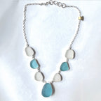 Aquamarine and White Sea Glass Necklace with Earrings