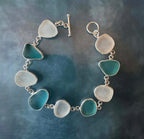 Aquamarine & White Sea Glass Multi-Bezel Bracelet