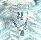 Aquamarine and White Sea Glass Necklace with Earrings