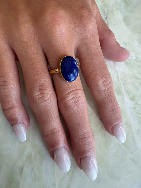 Lapis Lazuli gold vermeil ring – deep blue gemstone promoting harmony and balance, handcrafted