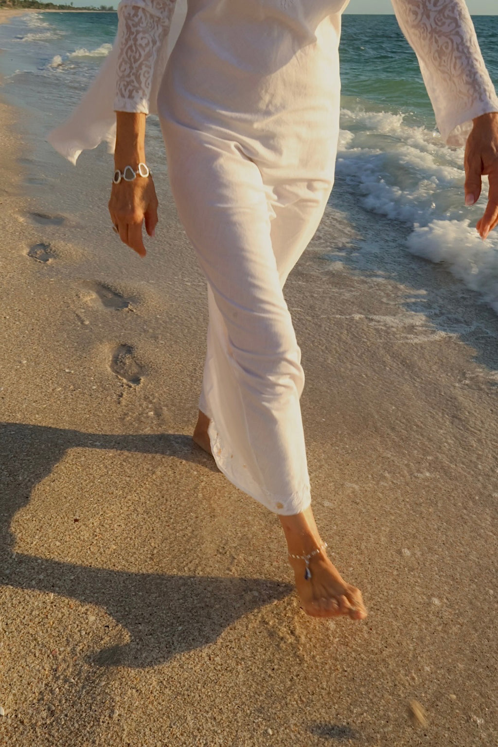 Sterling silver paperclip anklet with deep Mediterranean blue sea glass charm from Spain.
