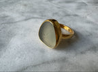 Moody blue-gray sea glass gold vermeil ring – historic sea glass, handcrafted minimalist jewelry