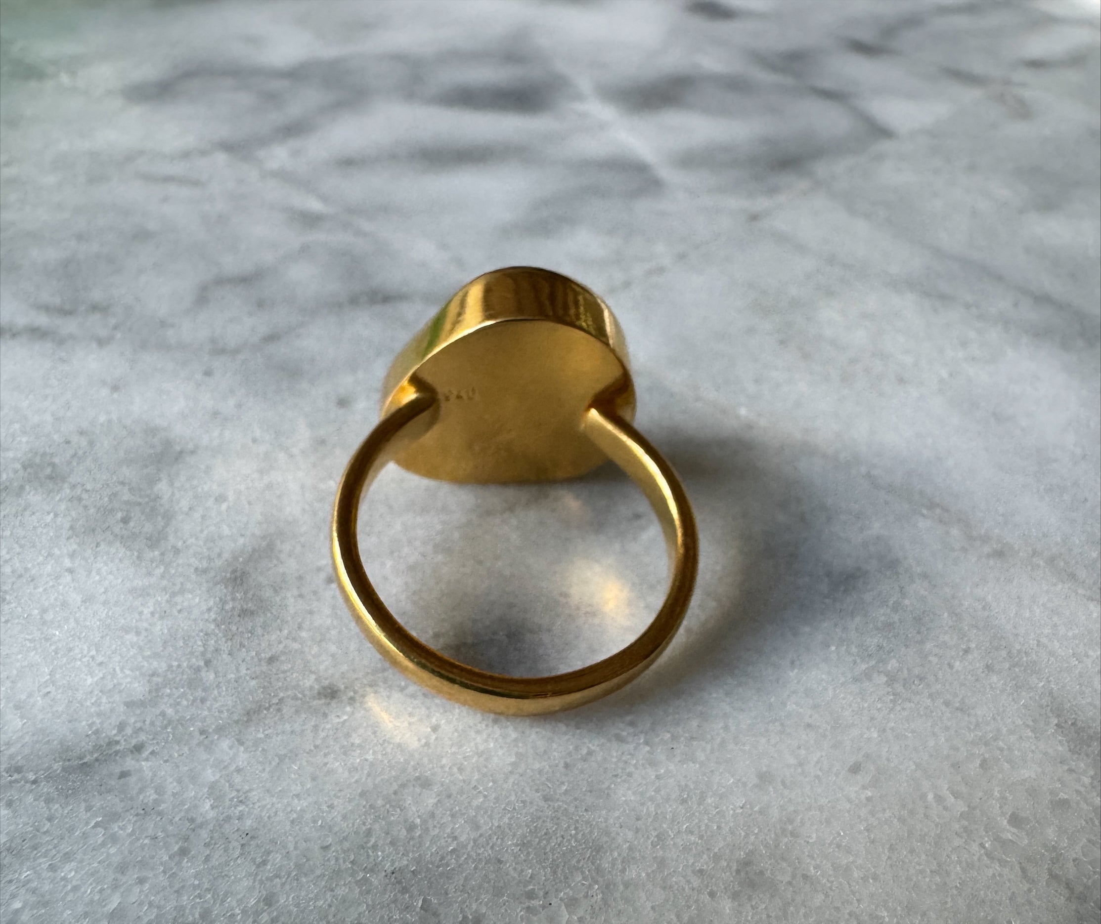 Moody blue-gray sea glass gold vermeil ring – historic sea glass, handcrafted minimalist jewelry